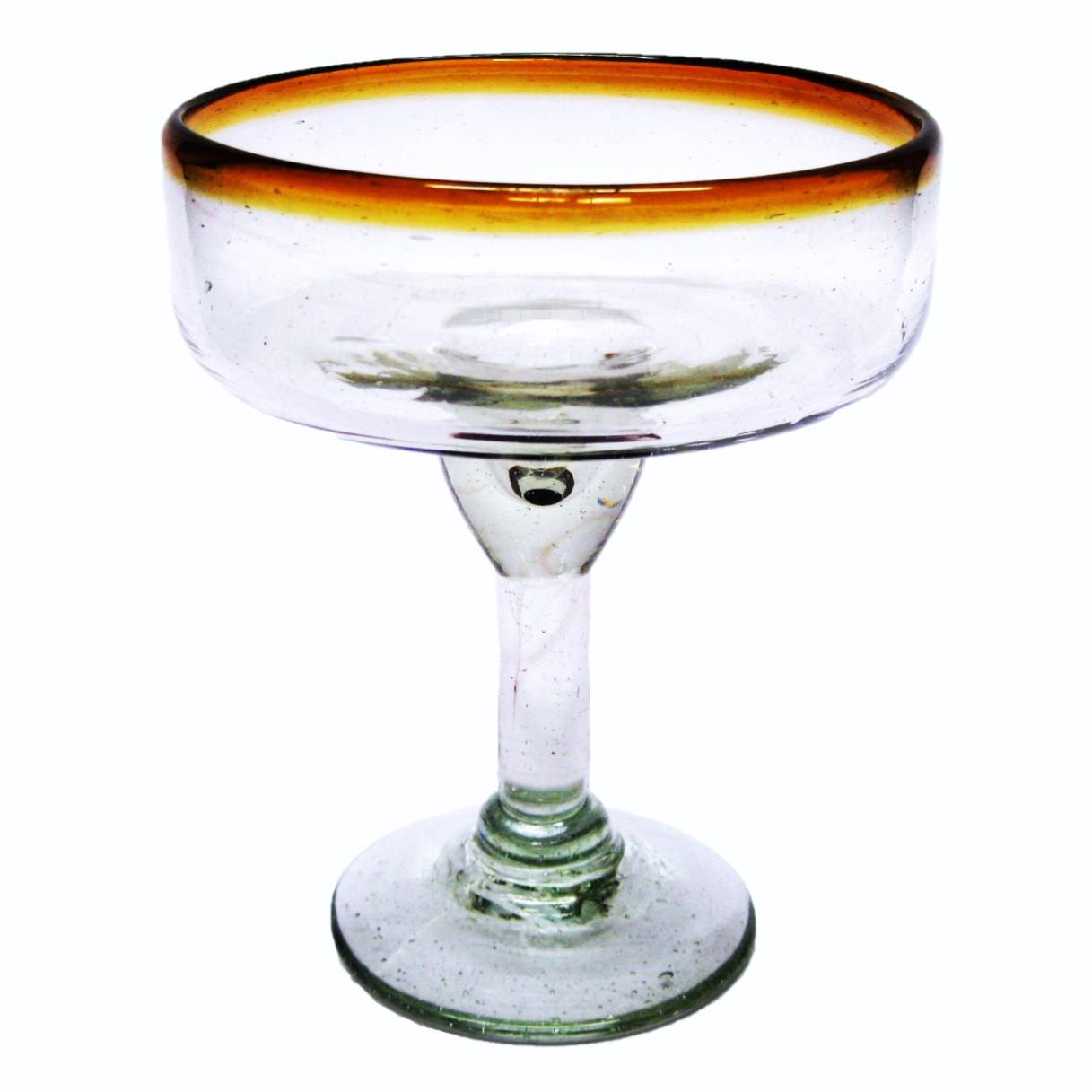 Wholesale MEXICAN GLASSWARE / Amber Rim 14 oz Large Margarita Glasses  / For the margarita lover, these enjoyable large sized margarita glasses feature a cheerful amber color rim.